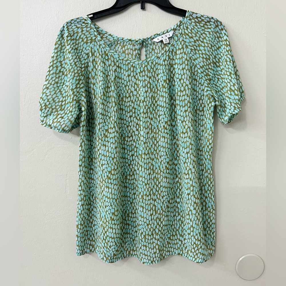 CAbi Pebble Keyhole Green Short Sleeve Top #602 XS